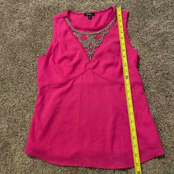 XOXO TANK TOP BLOUSE HOT PINK EMBELLISH RHINESTONES SZ S PREPPY CHIC - Picture 6 of 12